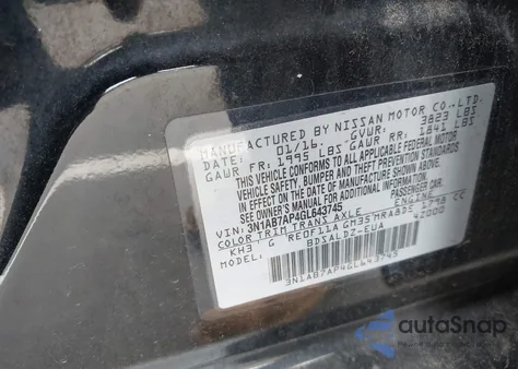 2016 Nissan Sentra Fe+ S/S/Sl/Sr/Sv z USA, uszkodzony, nr VIN 3N1AB7AP4GL643745